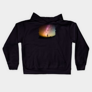 Aurora Night Sky with silhouette people Kids Hoodie